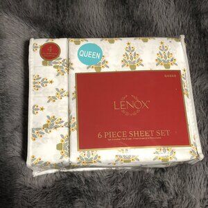 Lenox Queen 6-Piece Sheet Set Holiday Christmas Tree Pattern 4 Pillowcases New